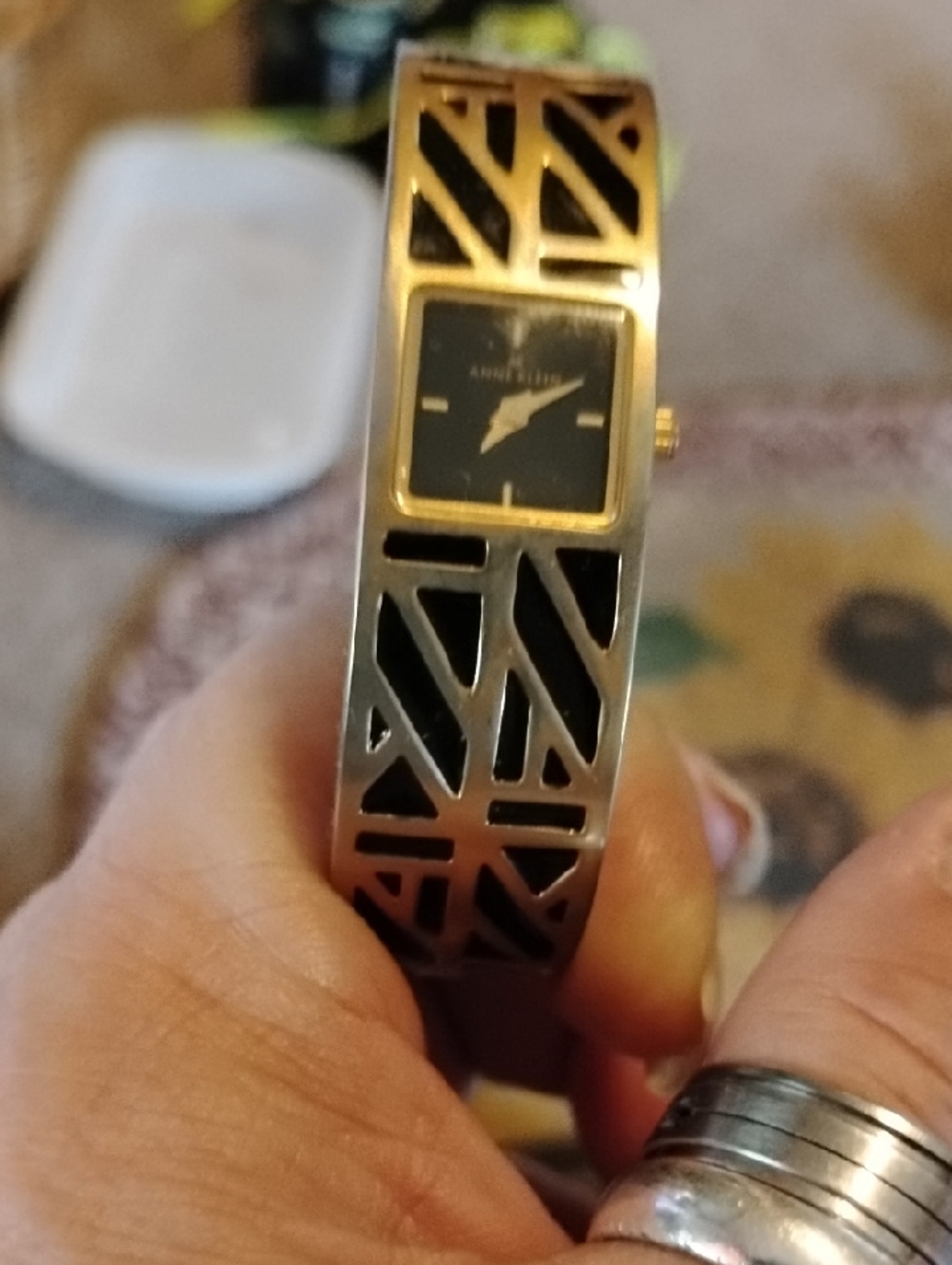 Anne Klein Gold-tone Bangle Watch with Black Accents Needs Battery